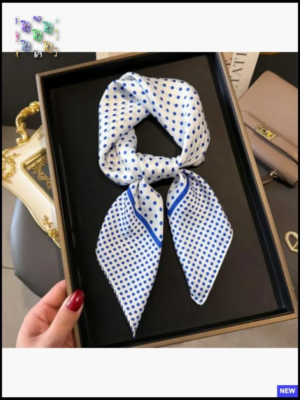 Polka Dot Satin Square Scarf Vintage Retro Head Wrap Neckerchief Bandana